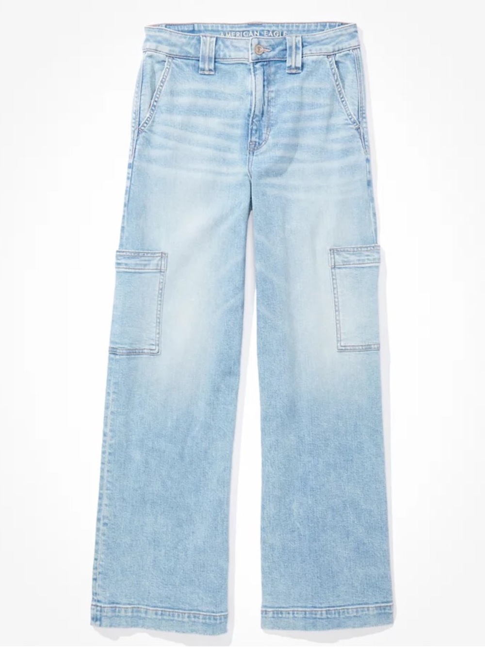 American Eagle Outfitters Light Blue Wide-Leg Cargo Jeans as is - Picture 3 of 9